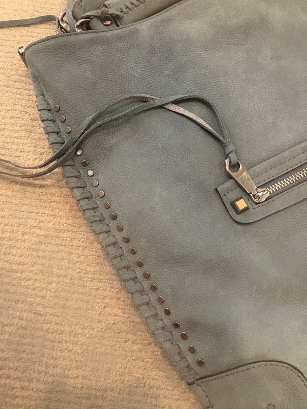 Rebecca Minkoff Blue Nubuck Leather Hobo Bag Studded Whipstitch new, never used - Picture 8 of 10